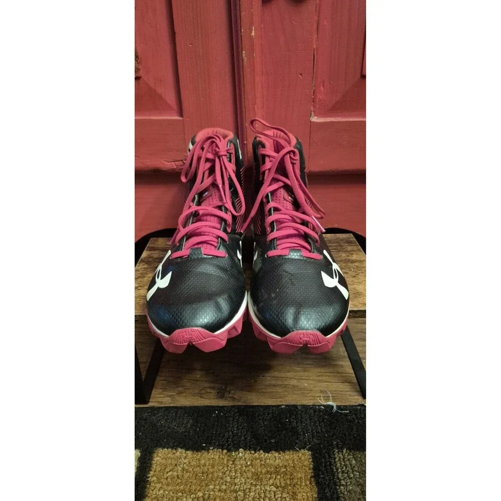 Under Armour Size 8.5 Hammer Mid RM Football Cleats 1289761-061 Black/Red EUC